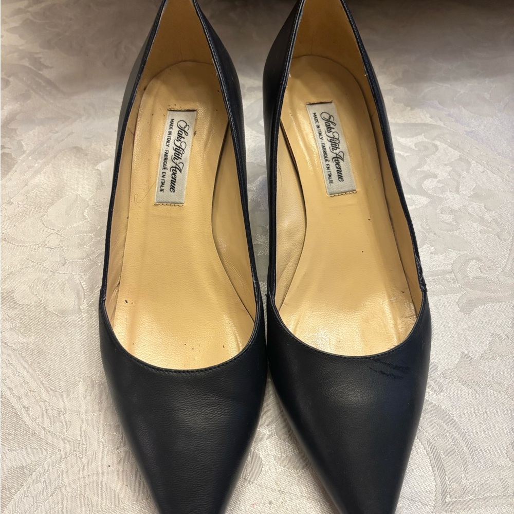 Saks Fifth Avenue Black Pointed-Toe Leather Pumps All Leather